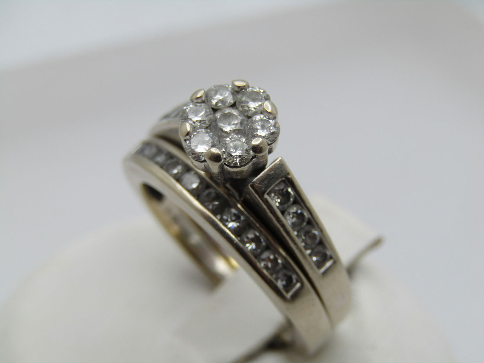 Vintage 14kt Diamond Blossom Engagement Ring and Wedding Band Set, Signed IKS, Sz. 7. - 2