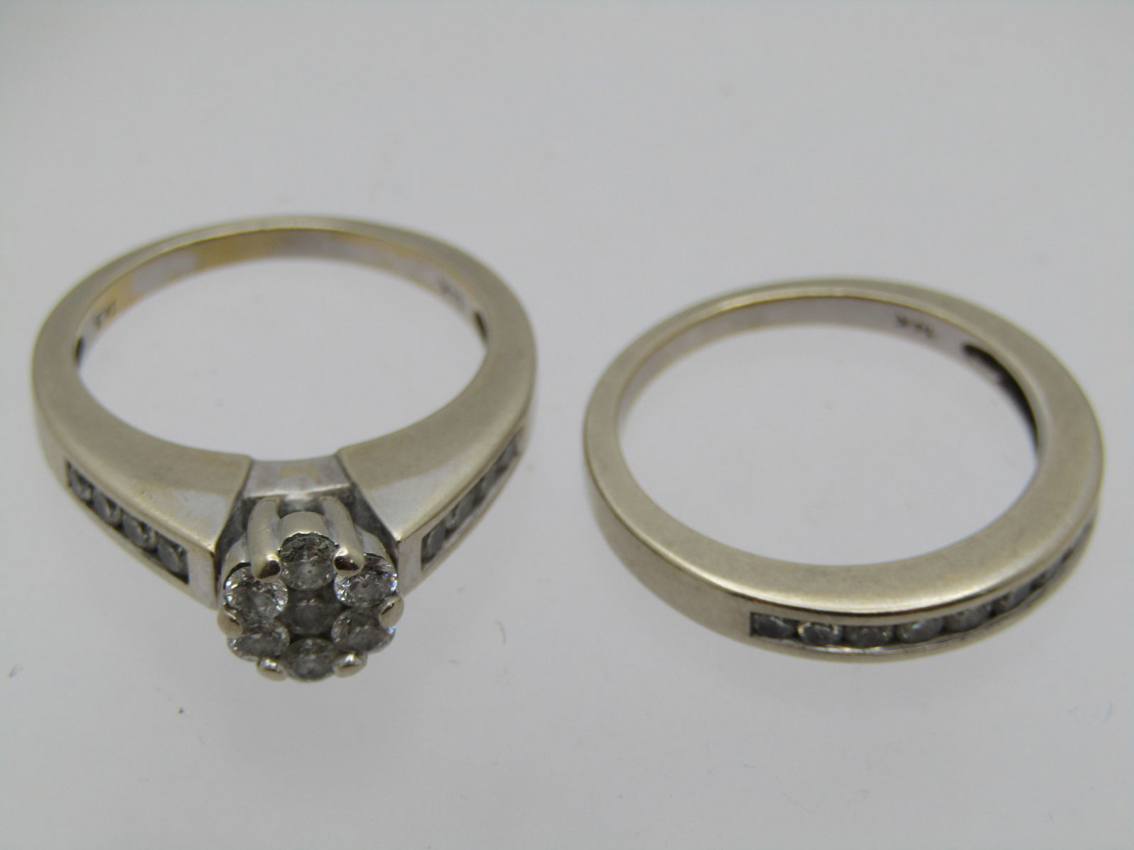 Vintage 14kt Diamond Blossom Engagement Ring and Wedding Band Set, Signed IKS, Sz. 7. - 5