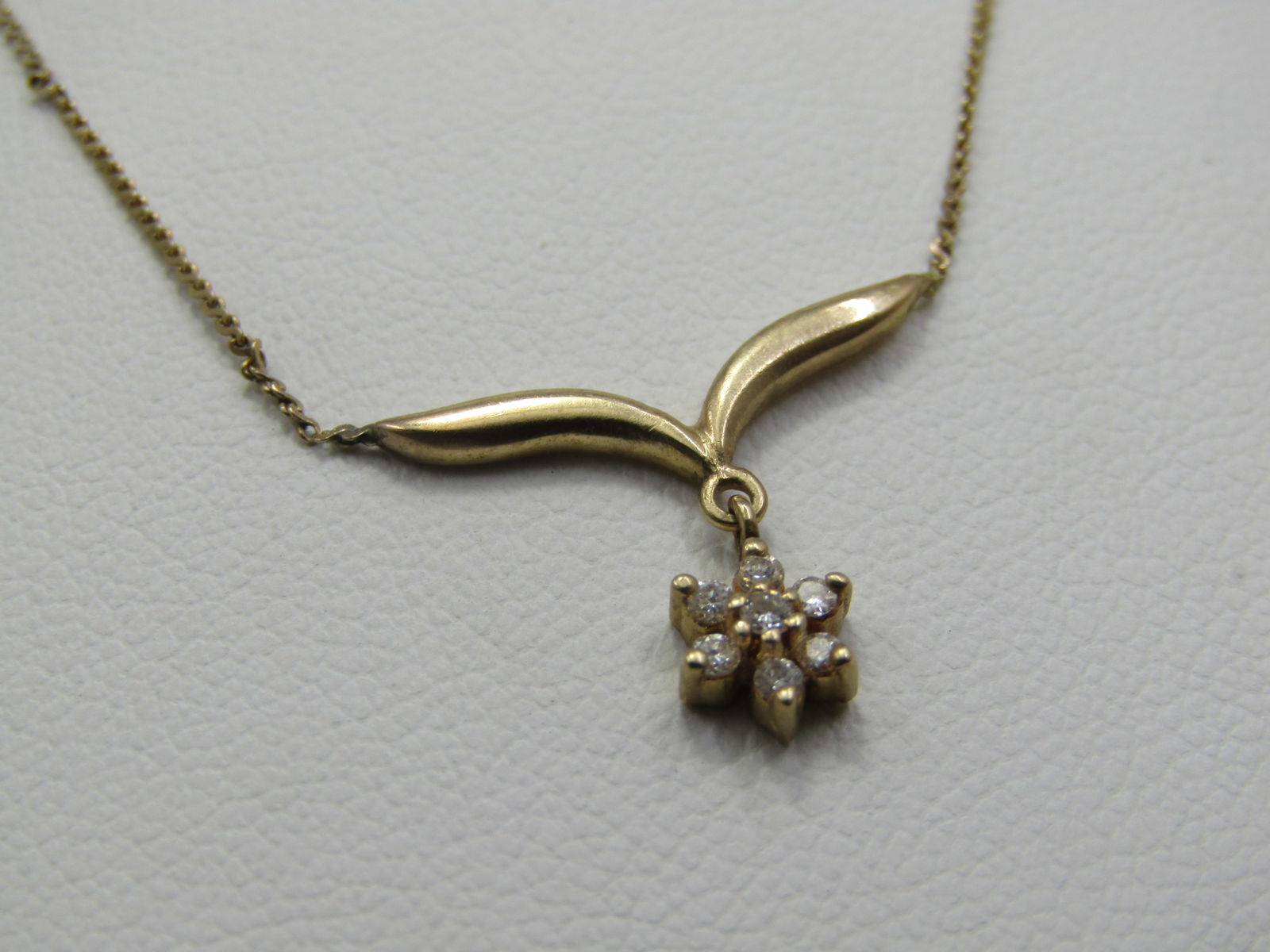 Vintage 14kt Petite Diamond Lavalier Necklace, 17.5", Signed A & Z, 1960's-1970's - 2