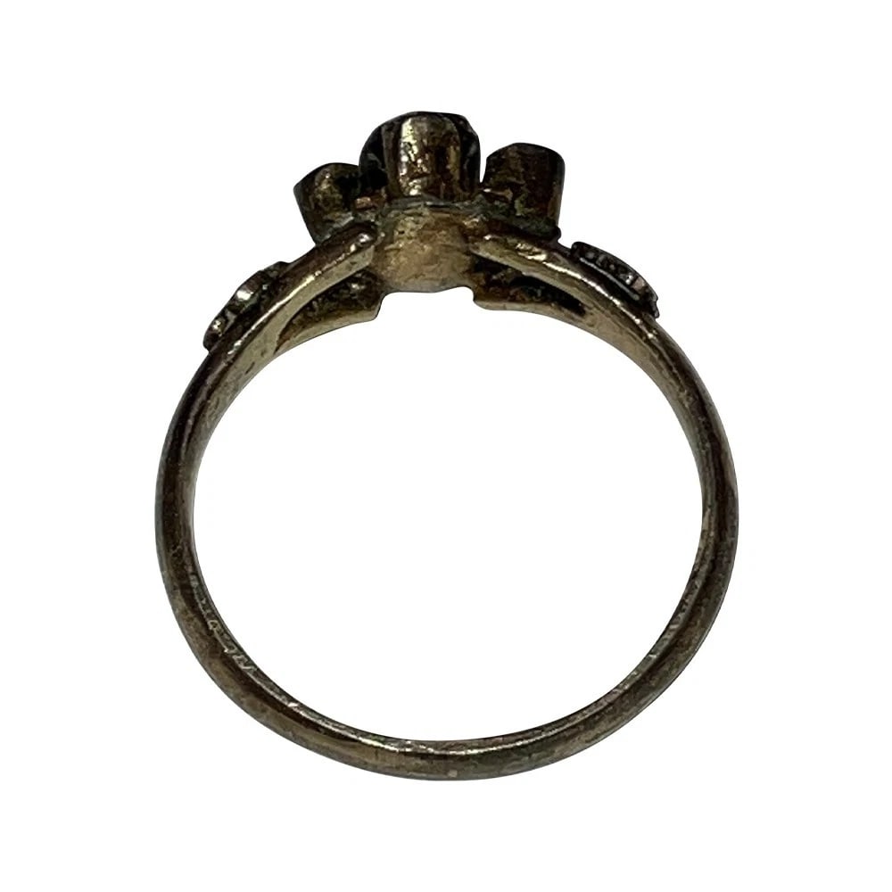 Antique Georgian Giardinetti Ring Sterling with Gold Gilt Rubies and Emerald - 5