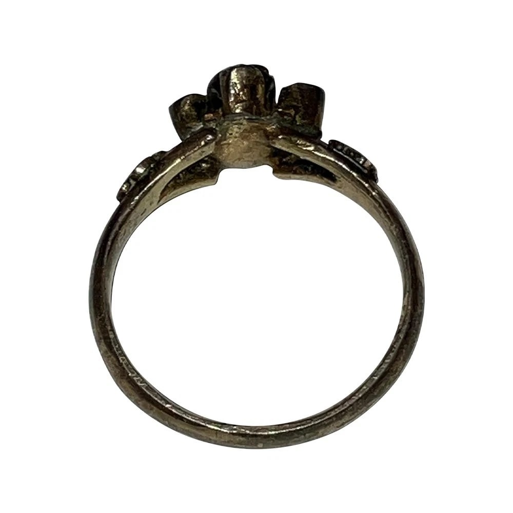 Antique Georgian Giardinetti Ring Sterling with Gold Gilt Rubies and Emerald - 6