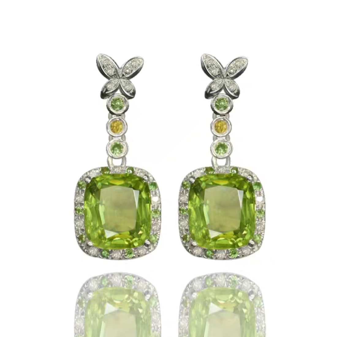14K GOLD 6.86 CT NATURAL PERIDOT & DIAMOND EARRINGS - 2