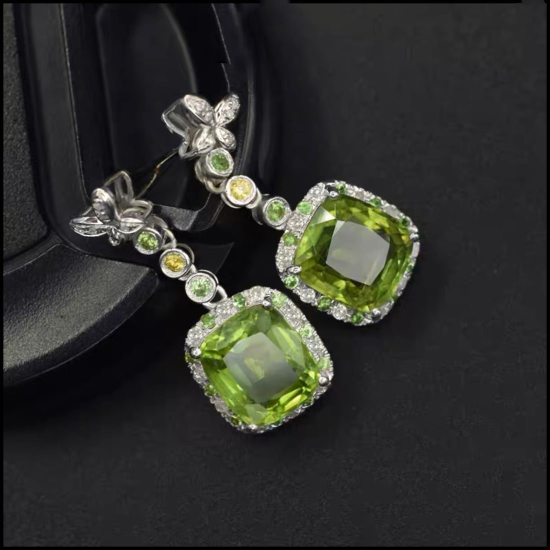 14K GOLD 6.86 CT NATURAL PERIDOT & DIAMOND EARRINGS - 3