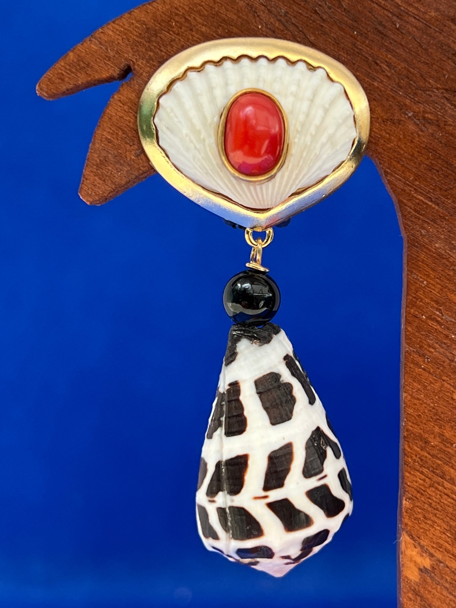 Scallop , Conus and Italian Coral Earrings - 2