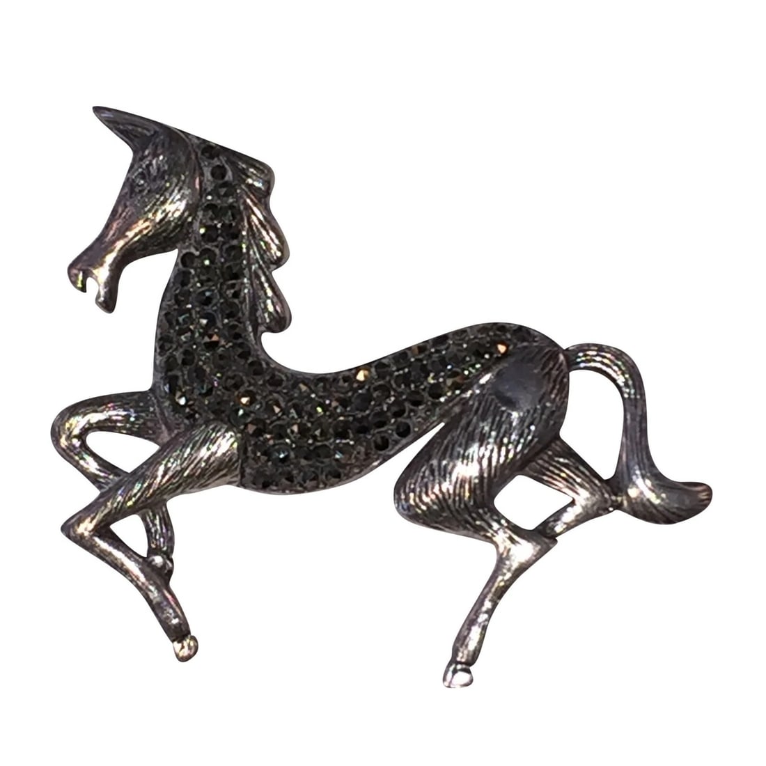 Sterling Silver Horse Prancing Pin Pave in Marcasites - 2