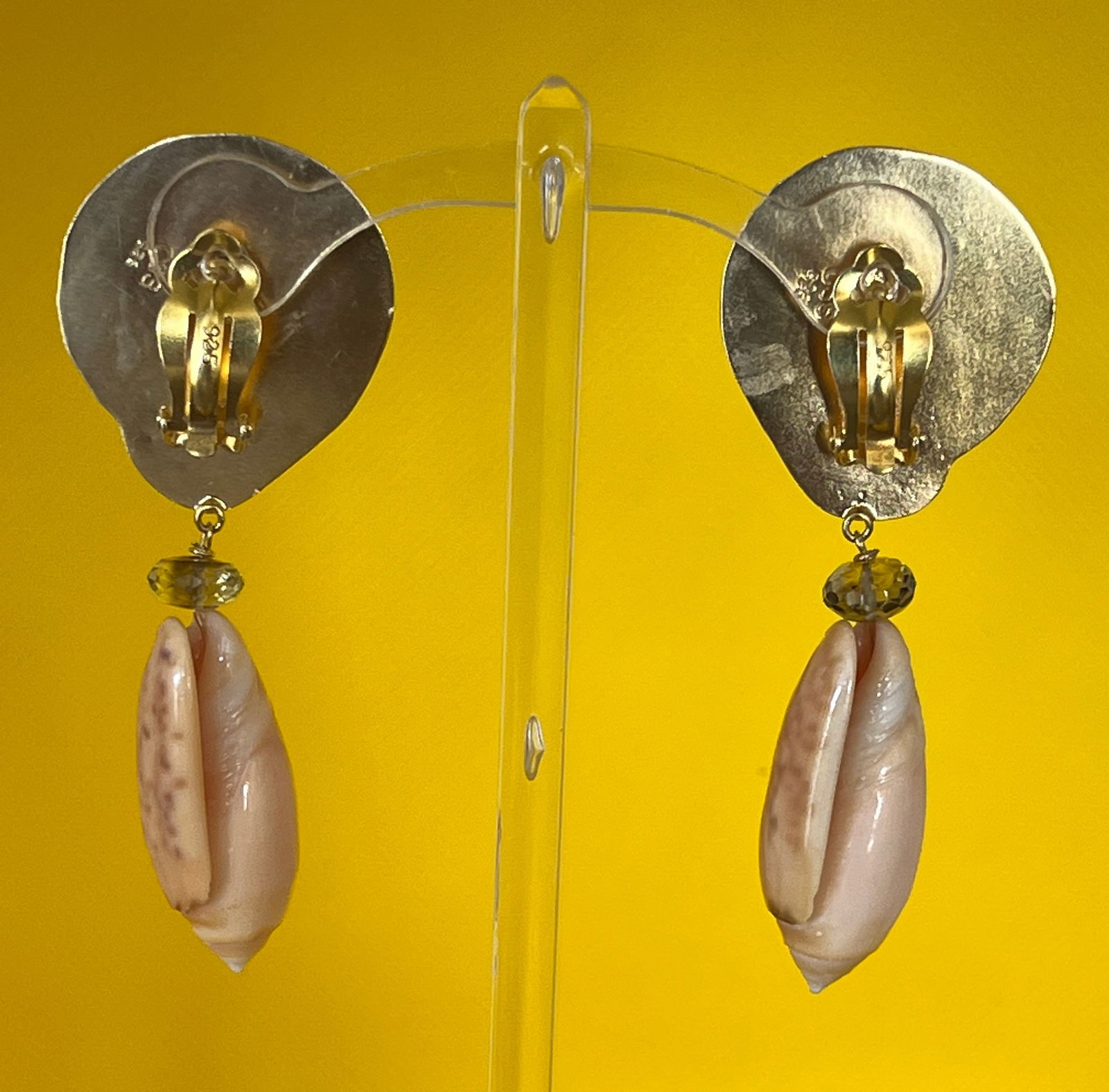 Scallop and Pink Olive Shell Earrings with Topaz and Citrine - 3
