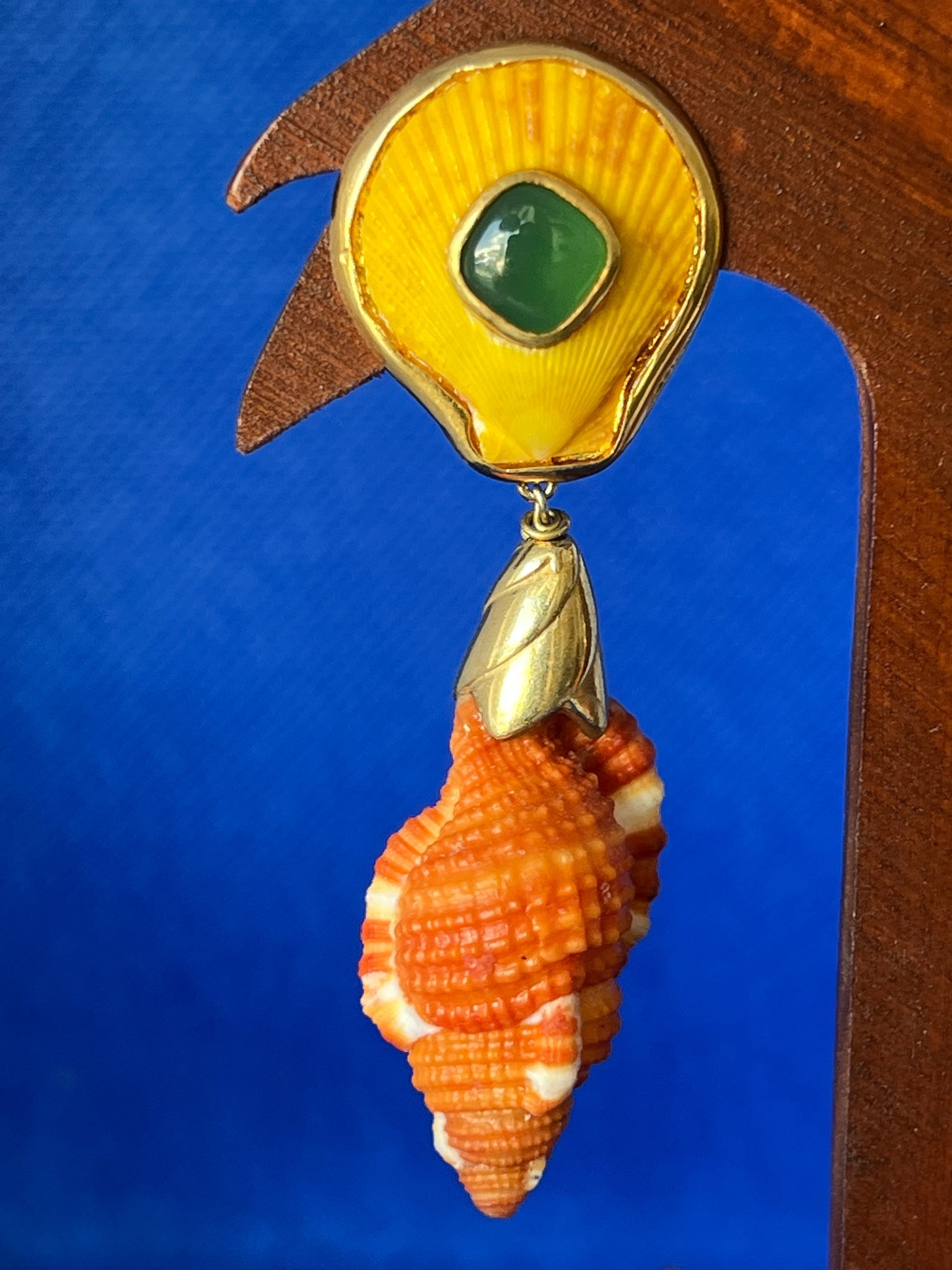 Yellow Scallop and Cymatium Drop Earrings - 2