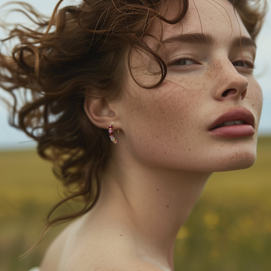 Rainbow Tourmaline Half Moon Earring 14K Gold Hoop - 2