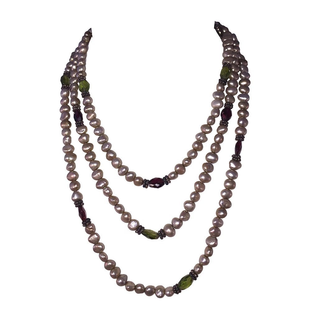Grey Pearl and Faceted Abalone Shell Sterling Bead Necklace - 2