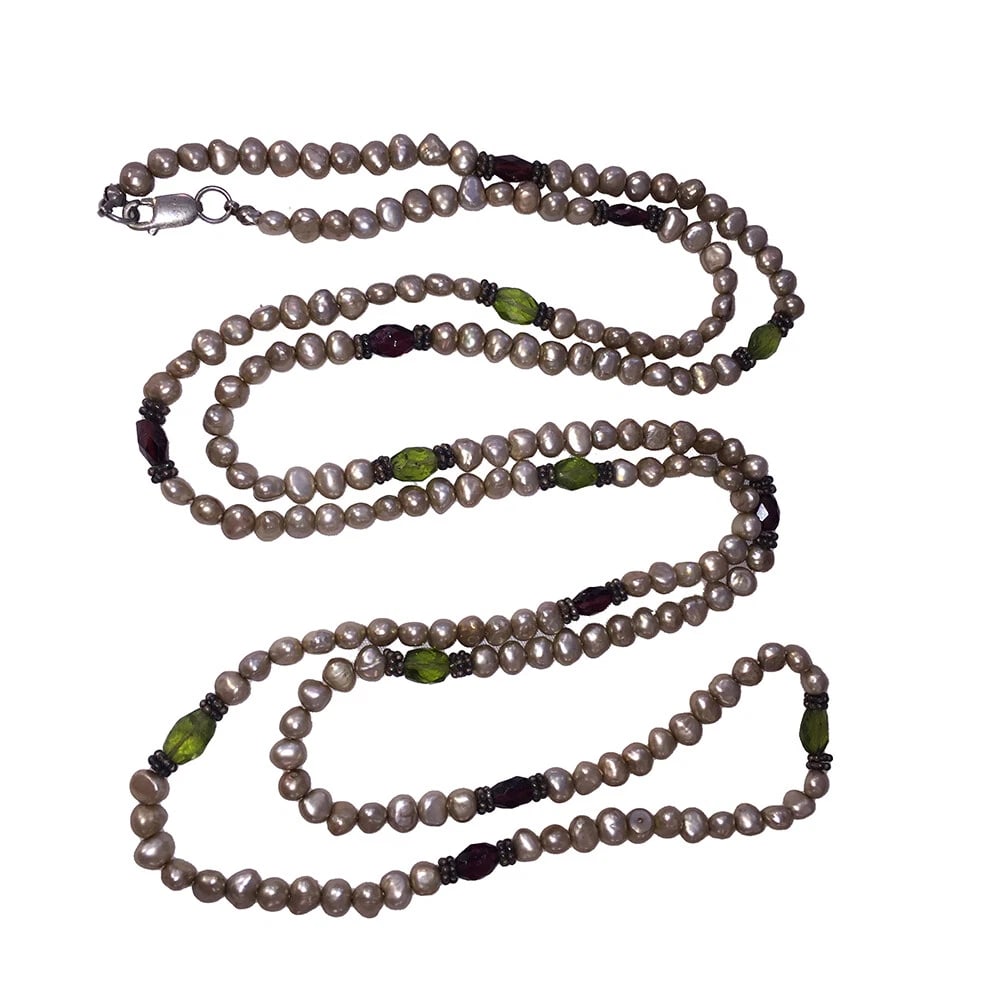 Grey Pearl and Faceted Abalone Shell Sterling Bead Necklace - 3