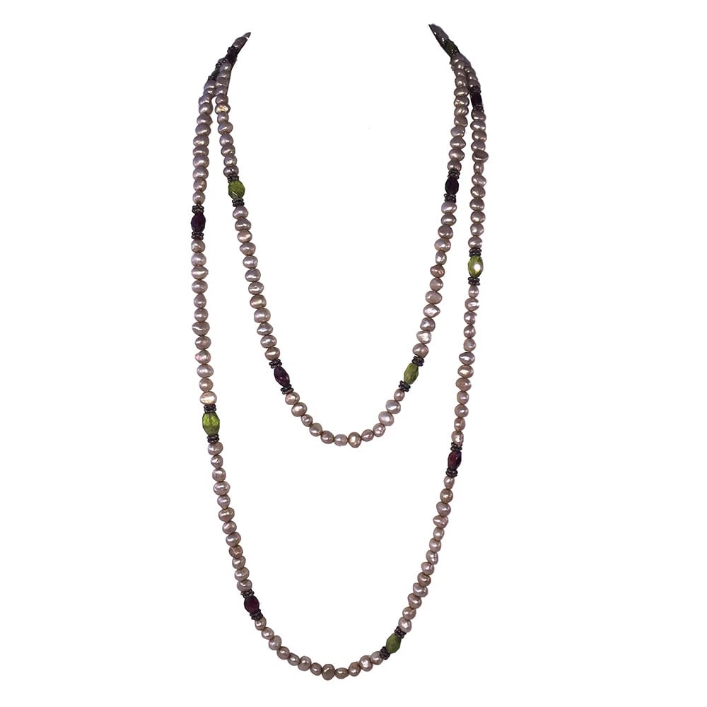 Grey Pearl and Faceted Abalone Shell Sterling Bead Necklace - 4