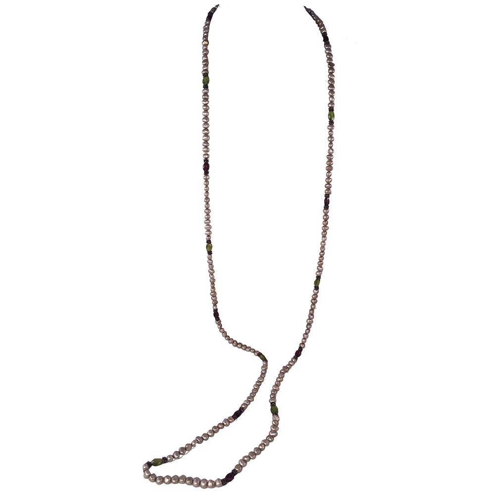 Grey Pearl and Faceted Abalone Shell Sterling Bead Necklace - 5