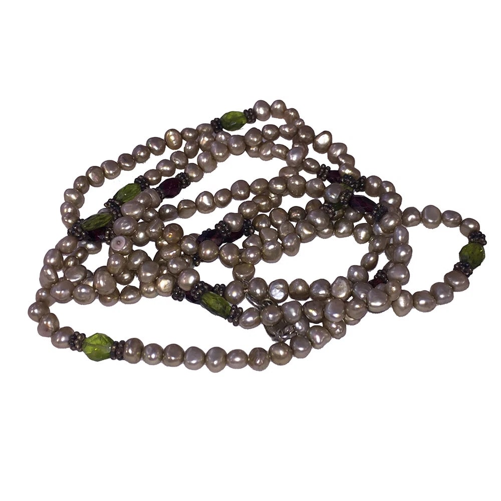 Grey Pearl and Faceted Abalone Shell Sterling Bead Necklace - 6
