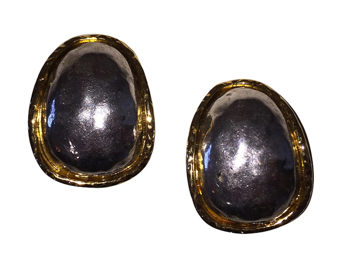 Large Edouard Rambaud Two Tone Half Hoop Statement Earrings - 2
