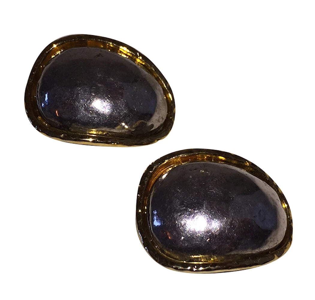 Large Edouard Rambaud Two Tone Half Hoop Statement Earrings - 3