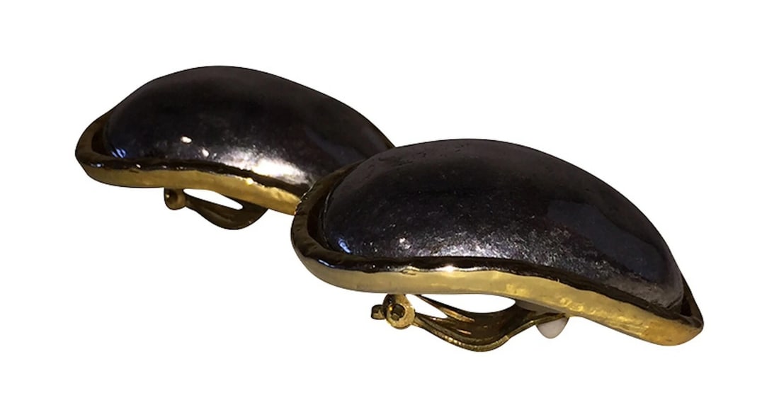 Large Edouard Rambaud Two Tone Half Hoop Statement Earrings - 4