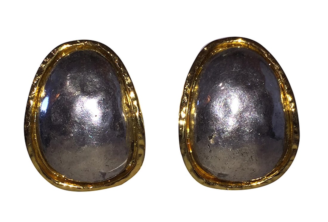 Large Edouard Rambaud Two Tone Half Hoop Statement Earrings - 8