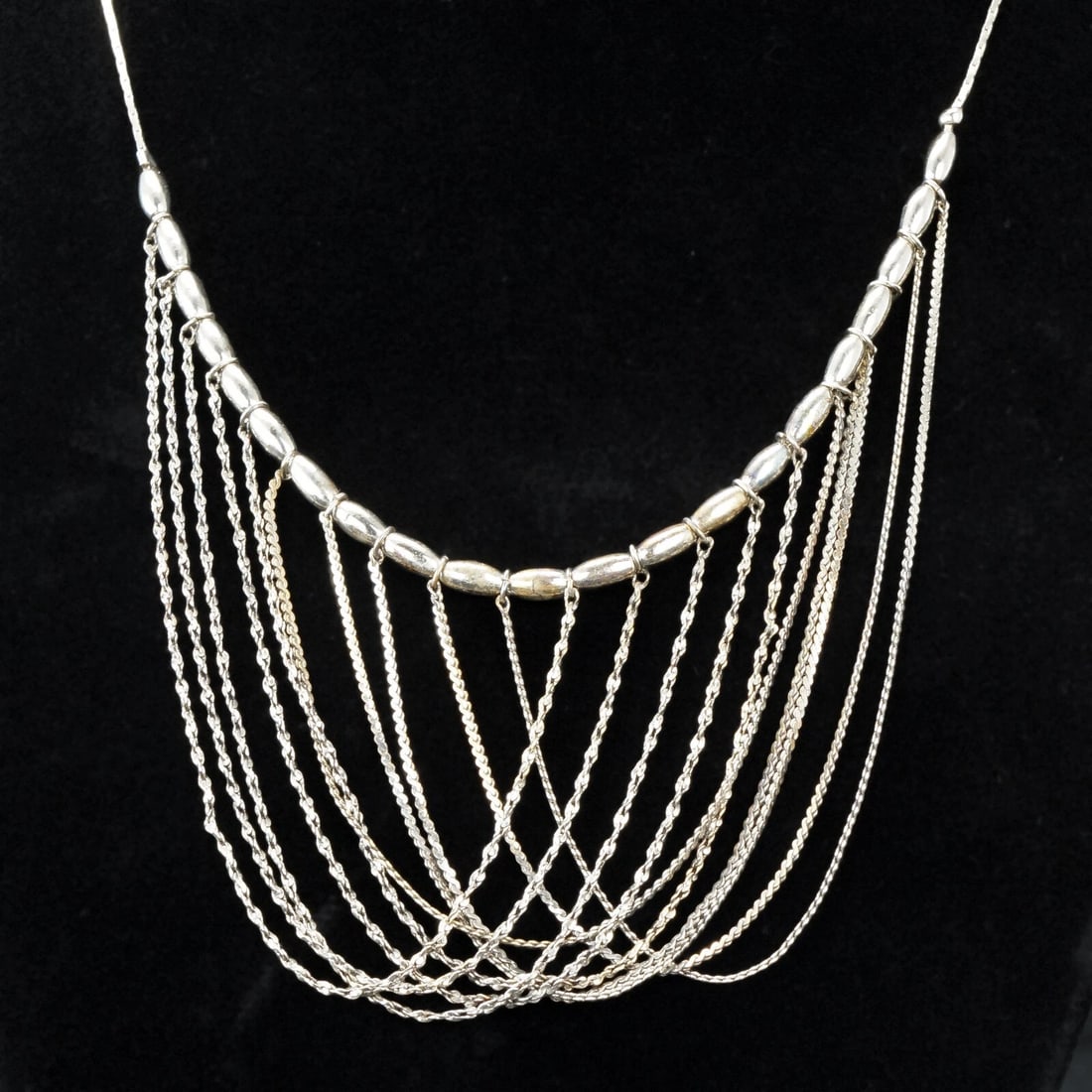 Multi-tiered 1950s Chain Silvertone Necklace - 2