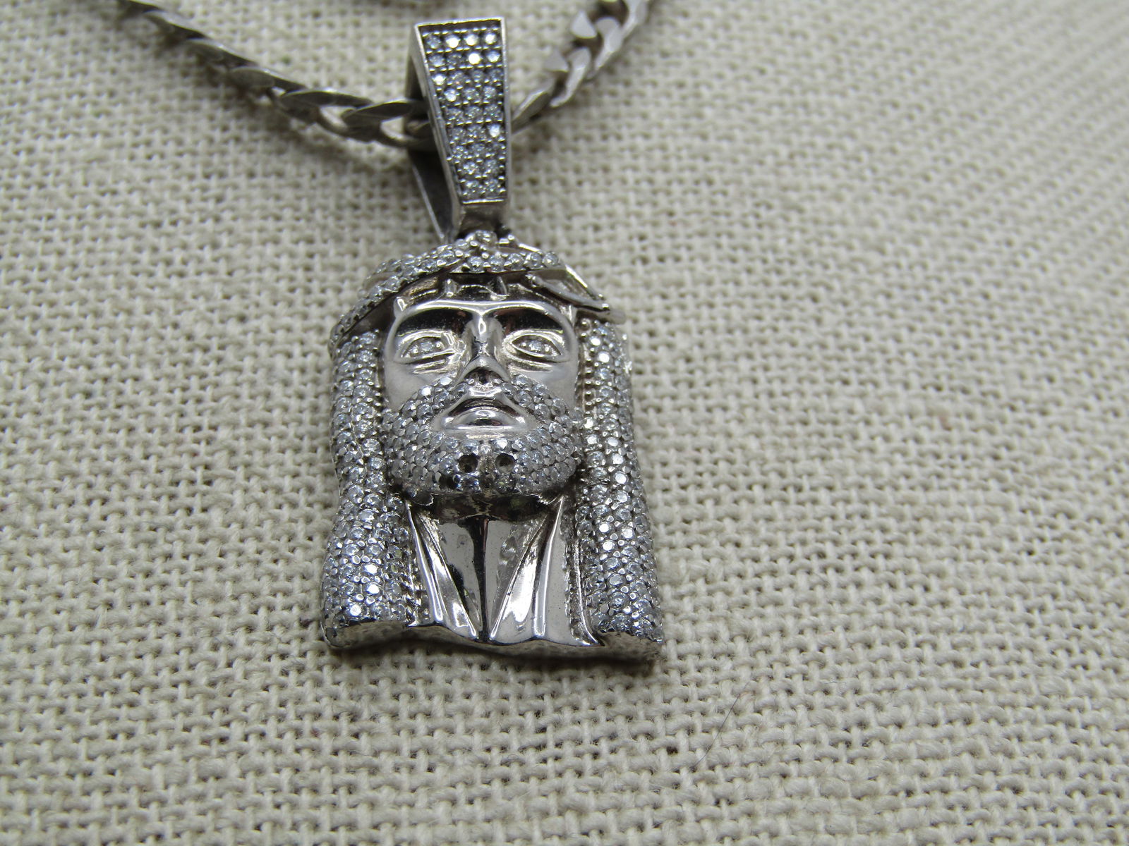 Vintage Sterling & Rhinestone Jesus Necklace, 28" - 3