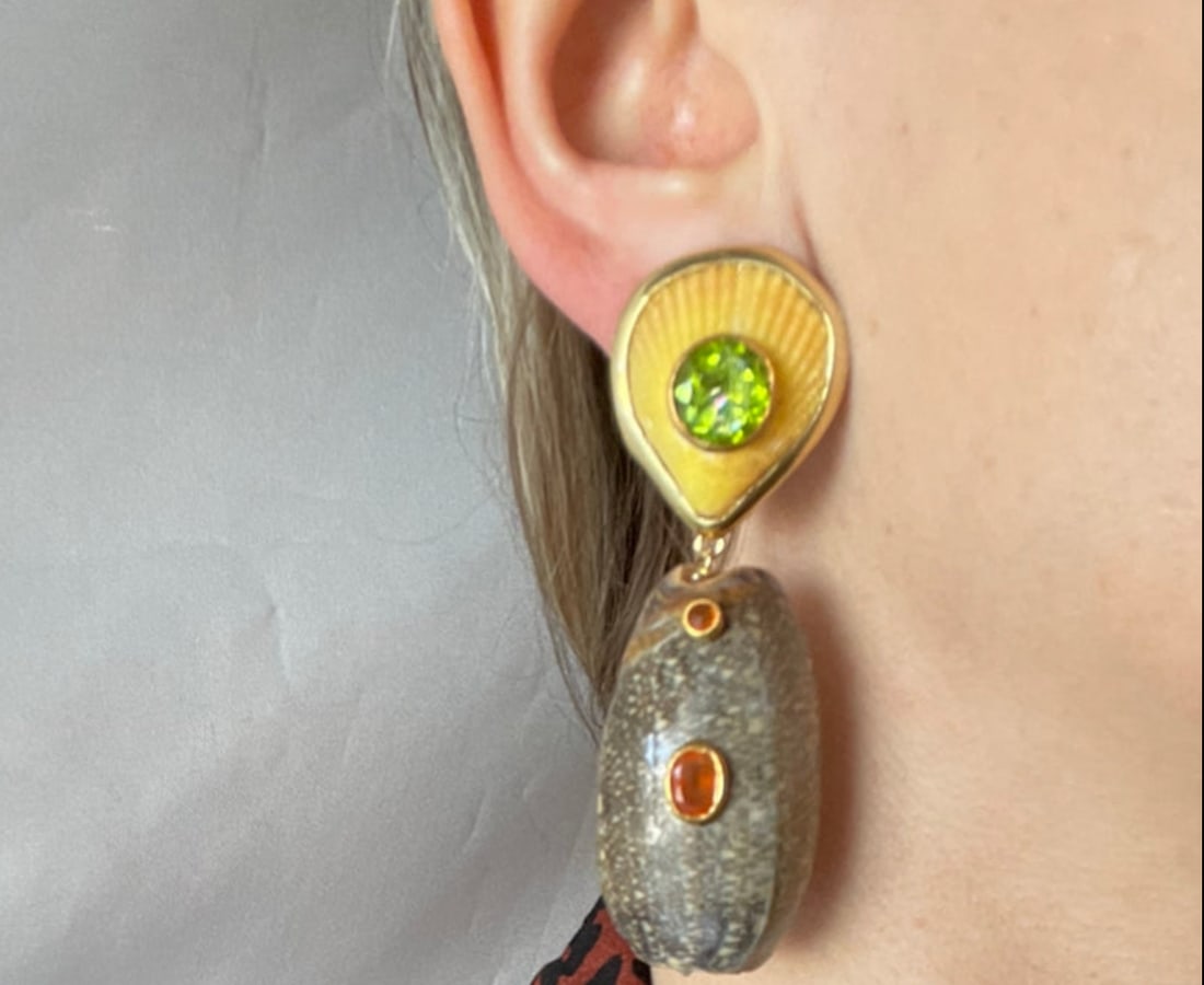 Yellow Pectin Earrings With Peridot - 3