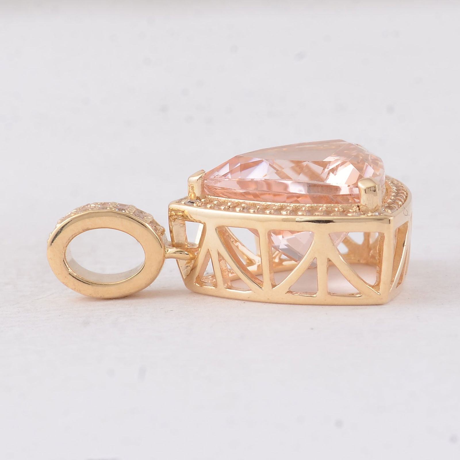 4.03 Ct Trillion Morganite 9K Gold Pendant - 4