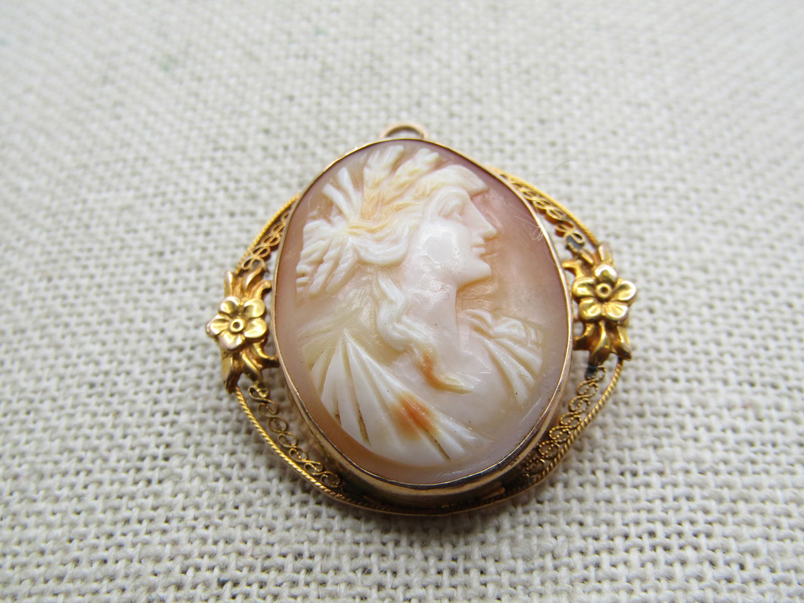 Antique 10kt Cameo Necklace/Pendant, 1920's-1930's, 1.5" - 2