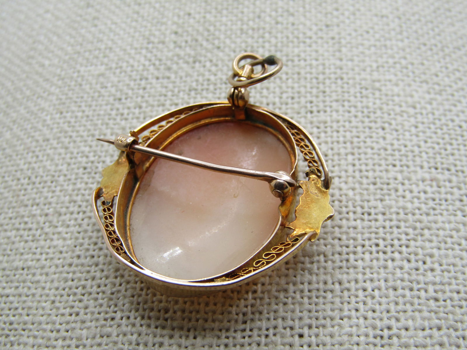 Antique 10kt Cameo Necklace/Pendant, 1920's-1930's, 1.5" - 4
