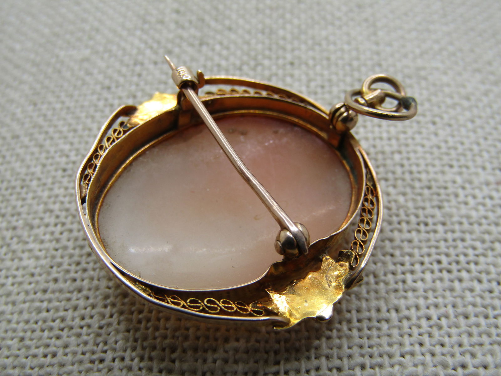 Antique 10kt Cameo Necklace/Pendant, 1920's-1930's, 1.5" - 5