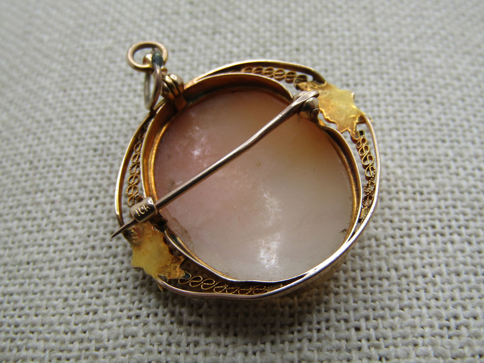 Antique 10kt Cameo Necklace/Pendant, 1920's-1930's, 1.5" - 6