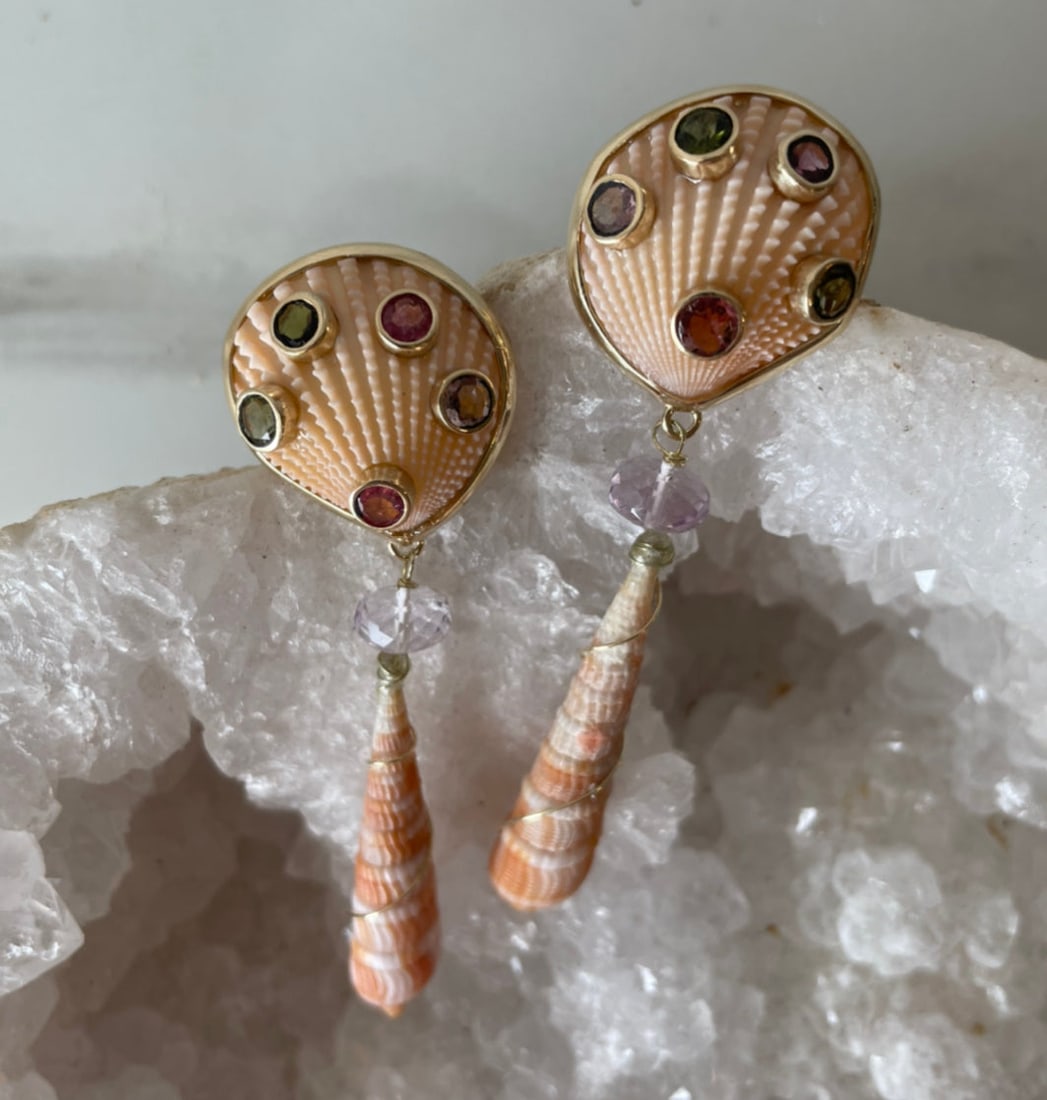 14-K Pink Scallop Sapphire Earrings - 2