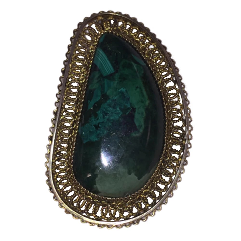 Israeli Azurite Eilat Stone Cabochon Sterling Filigree Brooch Pendant - 2