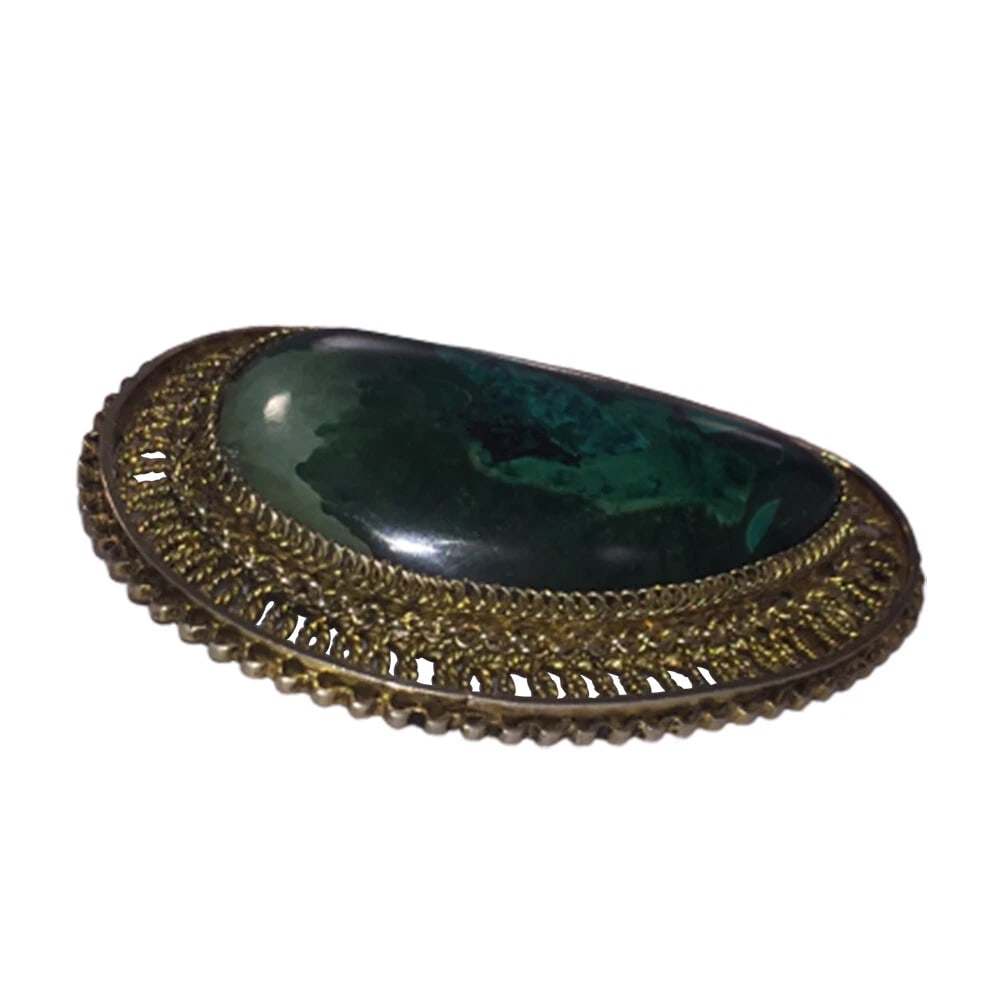 Israeli Azurite Eilat Stone Cabochon Sterling Filigree Brooch Pendant - 3