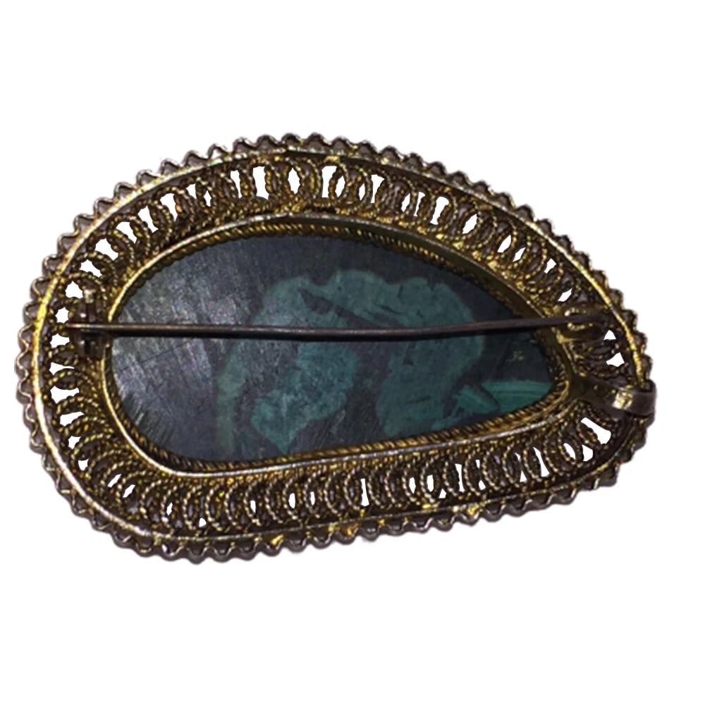 Israeli Azurite Eilat Stone Cabochon Sterling Filigree Brooch Pendant - 4