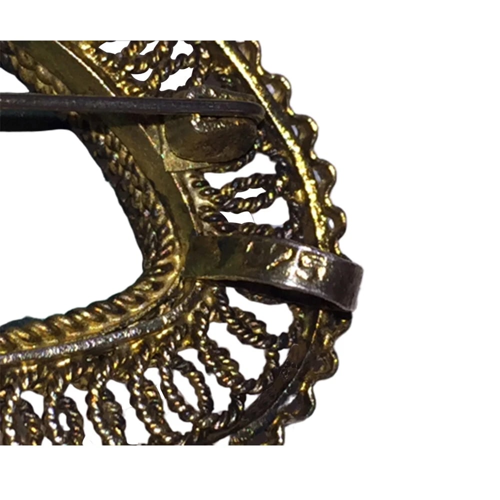 Israeli Azurite Eilat Stone Cabochon Sterling Filigree Brooch Pendant - 5