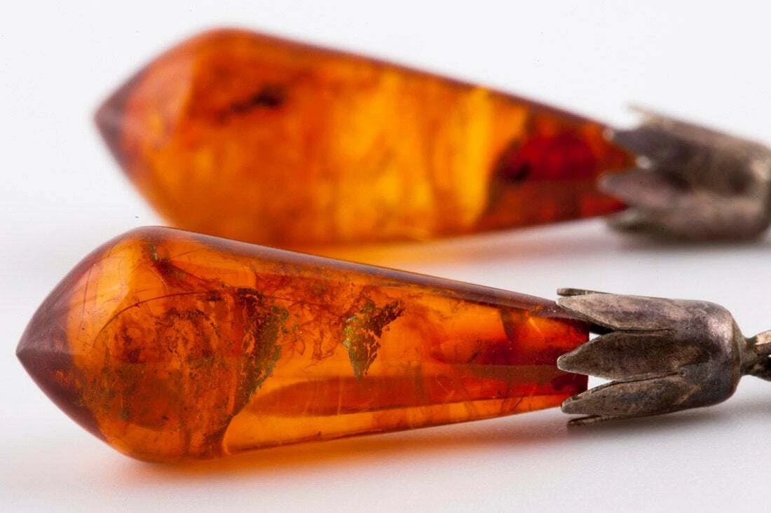 Sterling Silver Carved Amber Dangle Earrings - 3