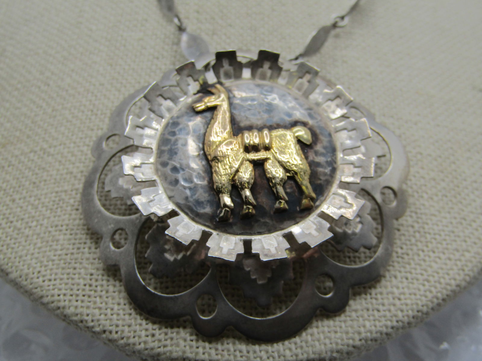 Vintage Sterling & 18kt Llama Filigree Necklace, Peru, 24" - 2