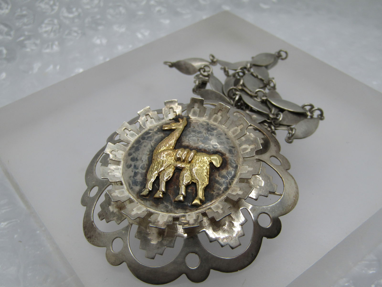 Vintage Sterling & 18kt Llama Filigree Necklace, Peru, 24" - 5