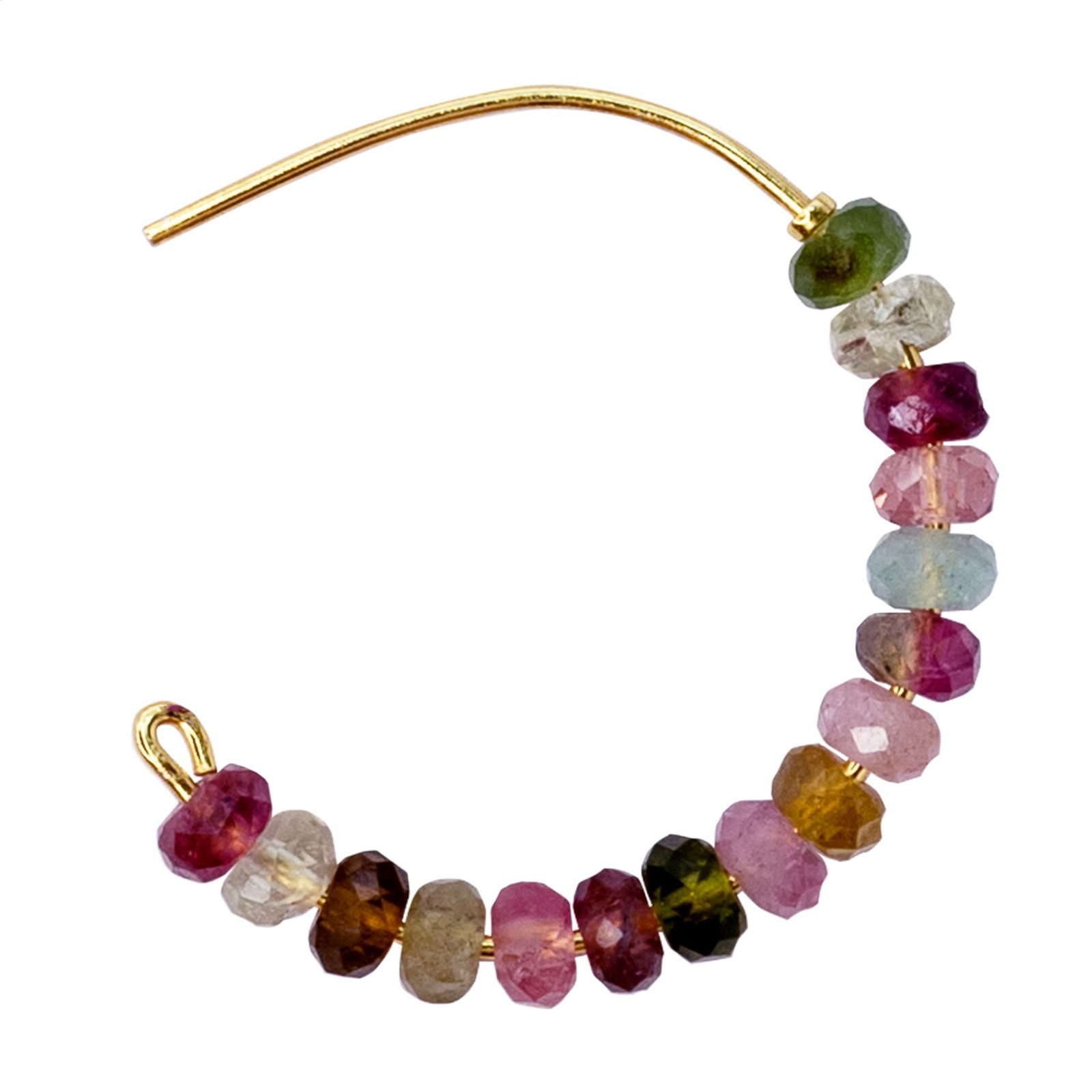 Rainbow Tourmaline Half Moon Earring Large 14K Gold Hoop - 5