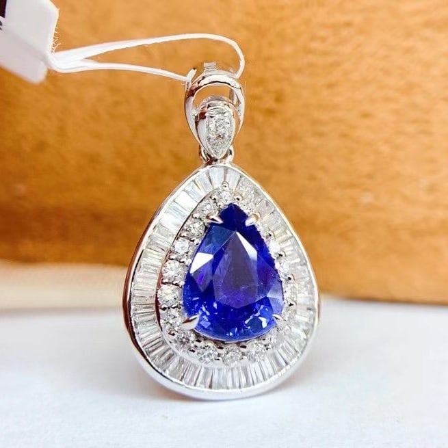 14K GOLD 1.8 CT NATURAL SAPPHIRE & DIAMOND PENDANT - 2