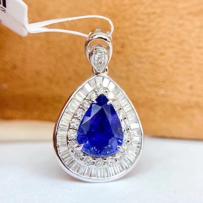 14K GOLD 1.8 CT NATURAL SAPPHIRE & DIAMOND PENDANT - 3