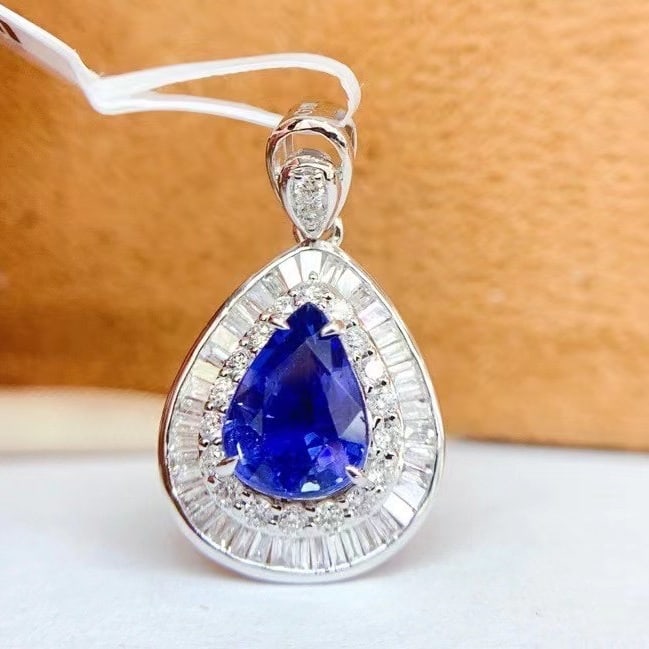 14K GOLD 1.8 CT NATURAL SAPPHIRE & DIAMOND PENDANT - 4