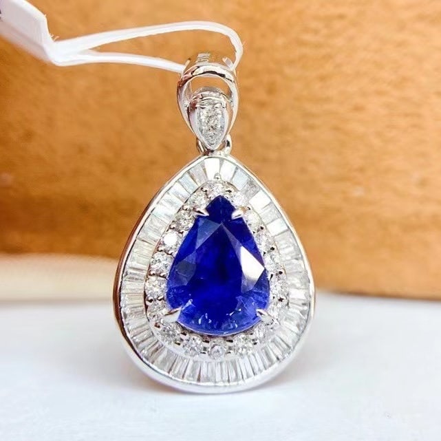 14K GOLD 1.8 CT NATURAL SAPPHIRE & DIAMOND PENDANT - 5