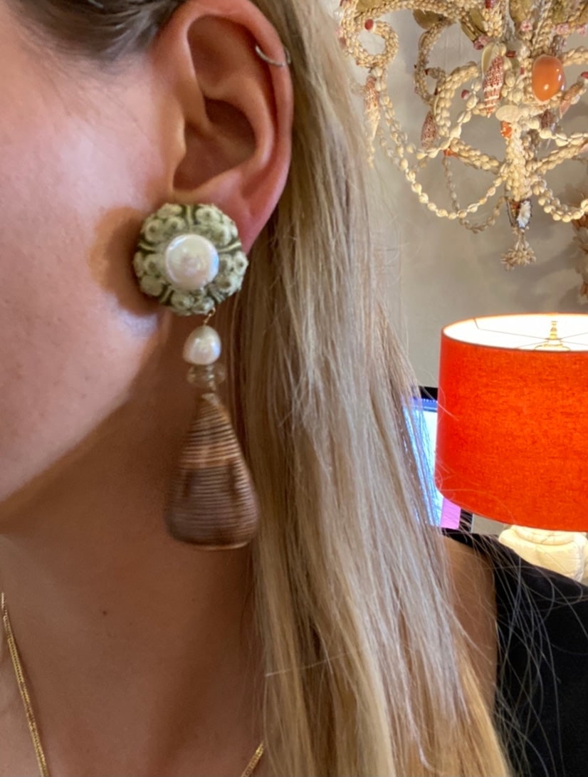 Brown Cone & Urchin Earrings - 3