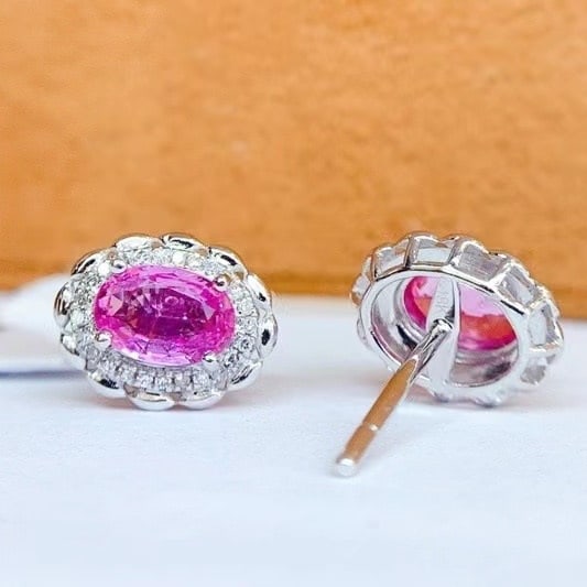 14K GOLD 1.1 CT NATURAL SAPPHIRE & DIAMOND EARRINGS - 2