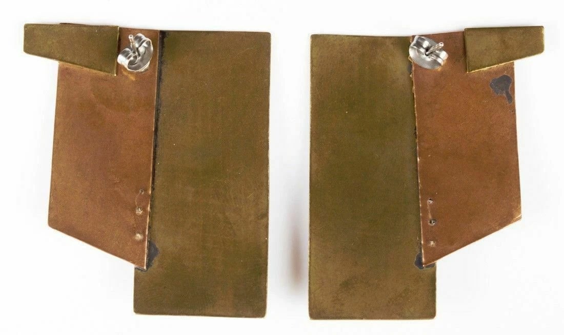 Abstract Brutalist Hand Made Brass Copper Hematite Ball Bead Earrings - 4