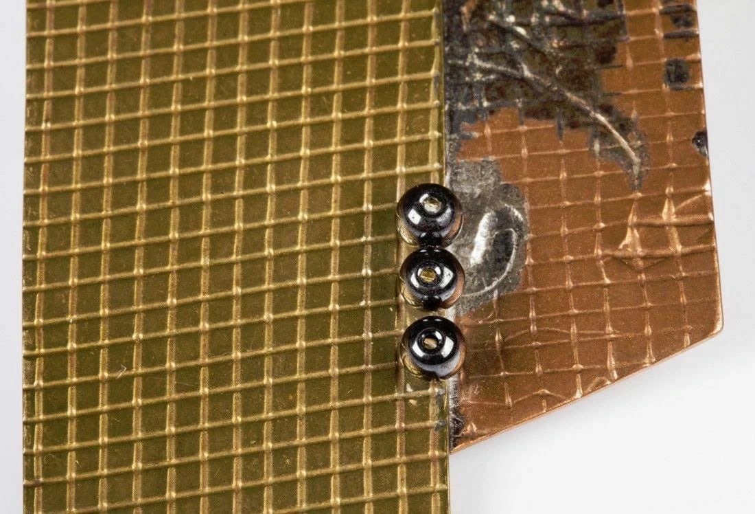 Abstract Brutalist Hand Made Brass Copper Hematite Ball Bead Earrings - 5