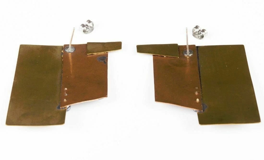 Abstract Brutalist Hand Made Brass Copper Hematite Ball Bead Earrings - 6