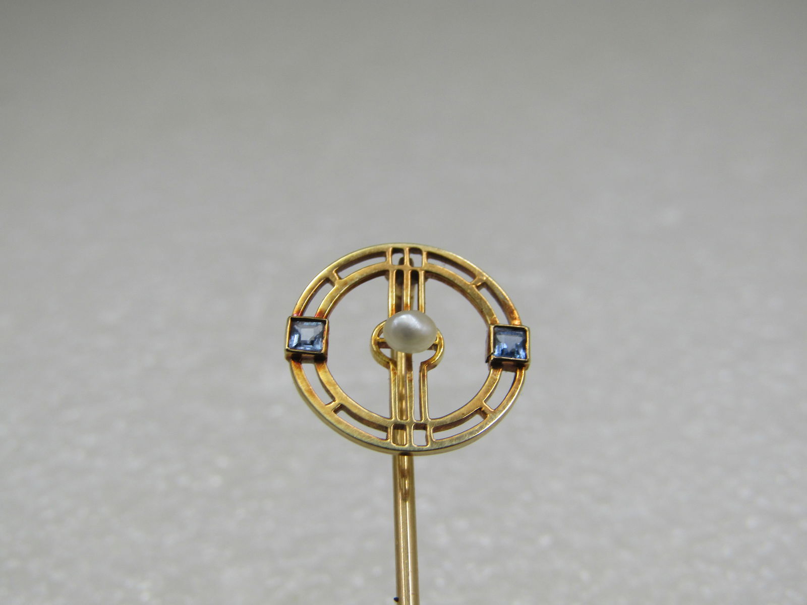 14kt Art Deco Pearl Sapphire Stick Pin, 2.5" - 2
