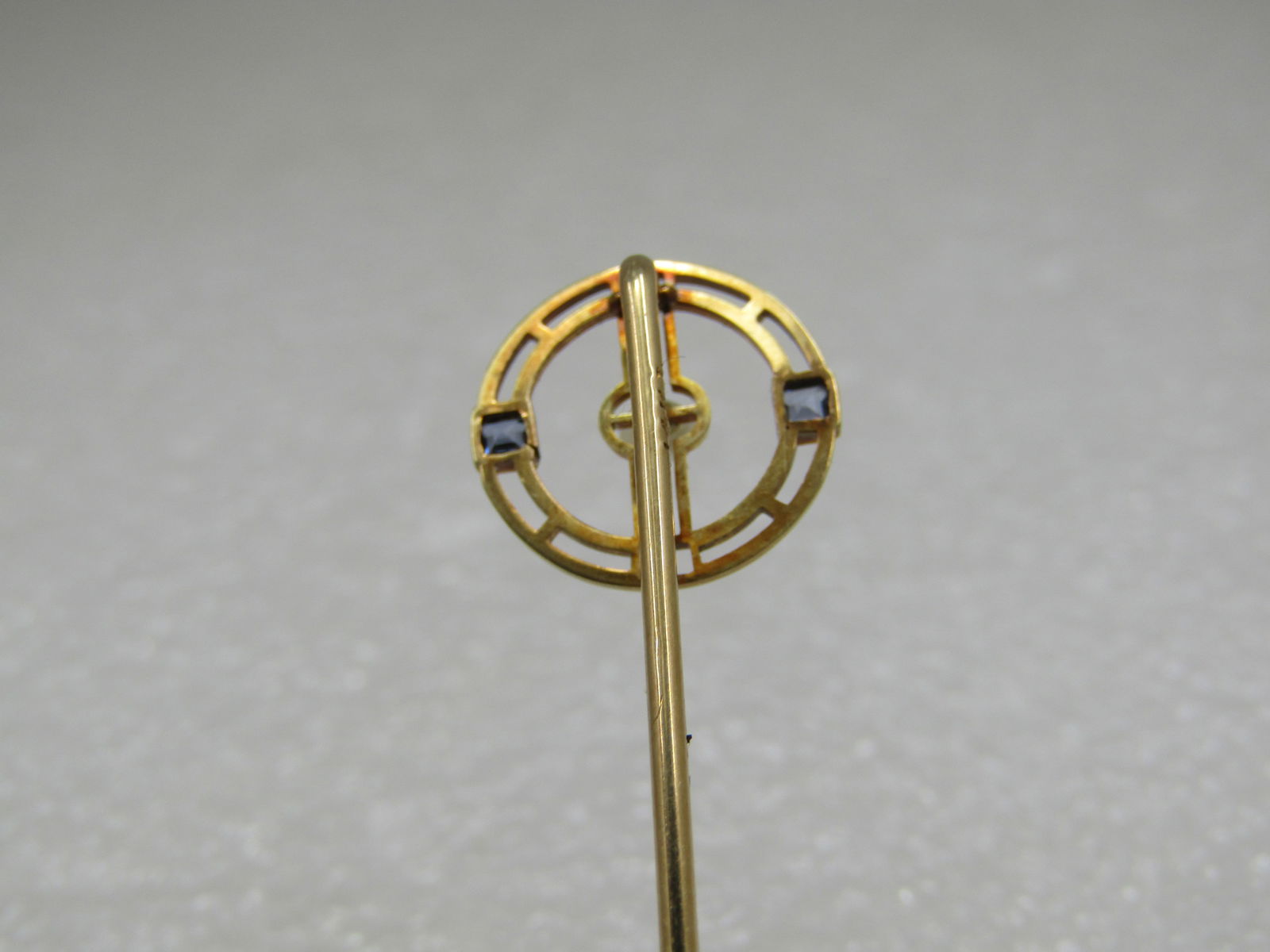 14kt Art Deco Pearl Sapphire Stick Pin, 2.5" - 3