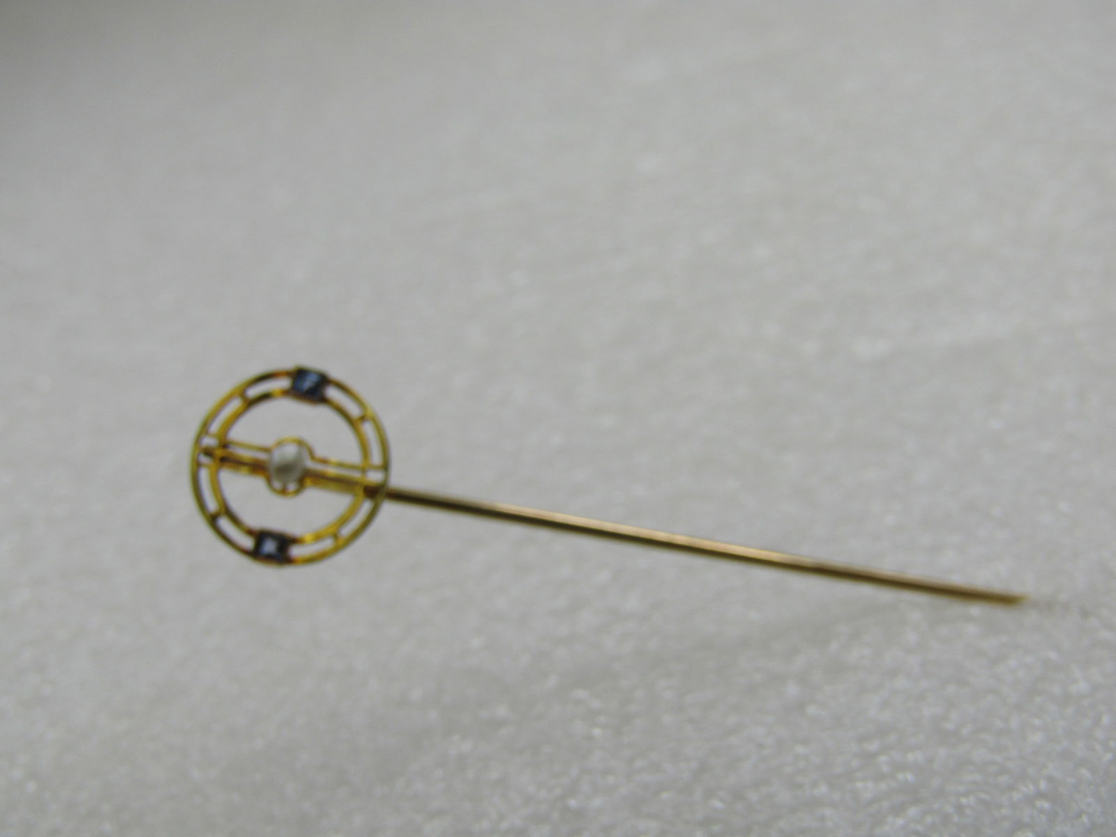 14kt Art Deco Pearl Sapphire Stick Pin, 2.5" - 4